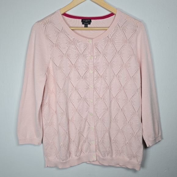Talbots Sweaters - Talbots Women's Pointelle Pima Cotton Button Up Cardigan Sweater Pink 1X New